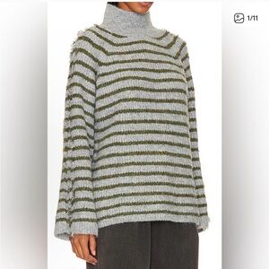 NWT stitches and striped green grey striped sweater turtleneck soft fuzzy flare